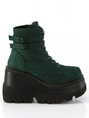 Emerald Vegan Suede Ankle Boots with Double Buckled Ankle Straps